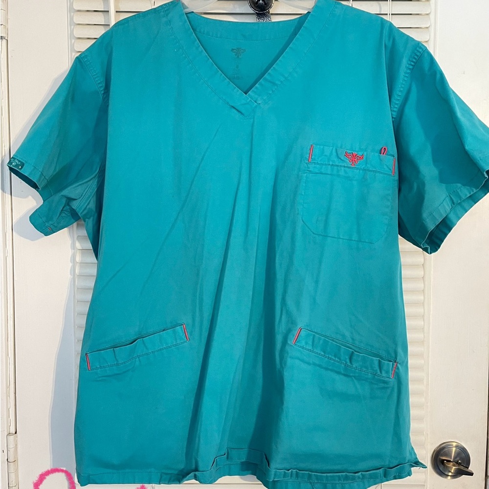 2X teal Med Couture scrub top